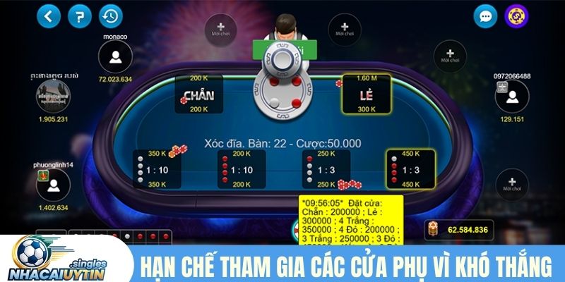 Hạn chế tham gia các cửa phụ vì khó thắng