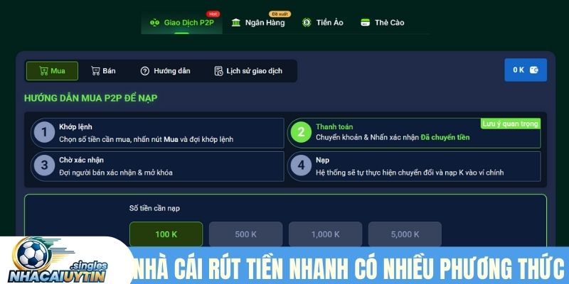 Nhà cái rút tiền nhanh cho phép nhiều phương thức